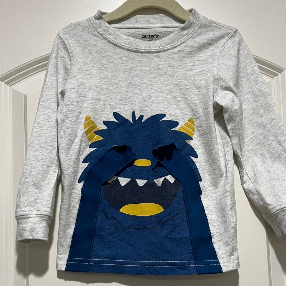 Carter's | (2T) Heather Gray Long-Sleeve Tee with Navy & Yellow Monster